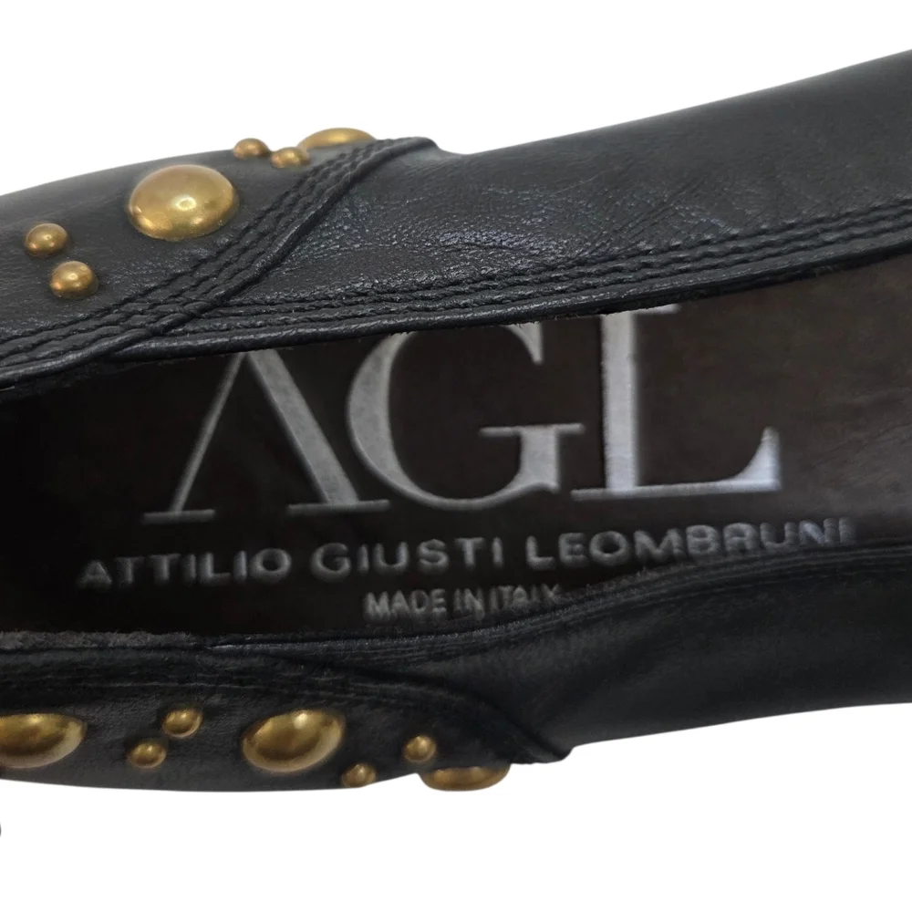 Attilio Giusti Leombruni AGL Leather Ballet Flat Shoes 36.5 6.5 Black Gold
